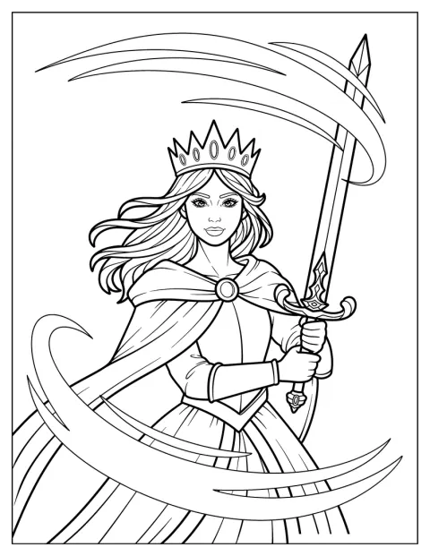 Una principessa con la corona impugna una spada.