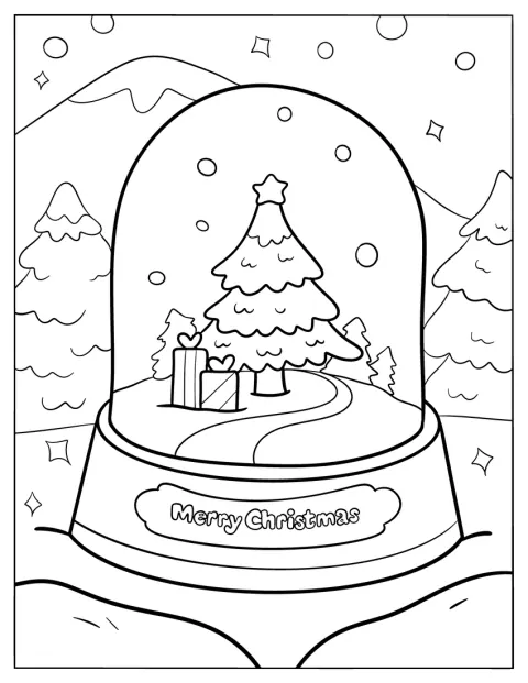 Pod udekorowaną choinką w kuli śnieżnej leżą świąteczne prezenty.