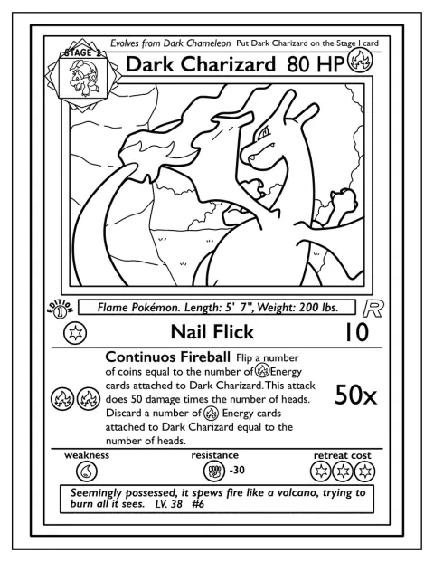 Charizard Oscuro sfodera gli artigli sulla sua carta Pokémon.