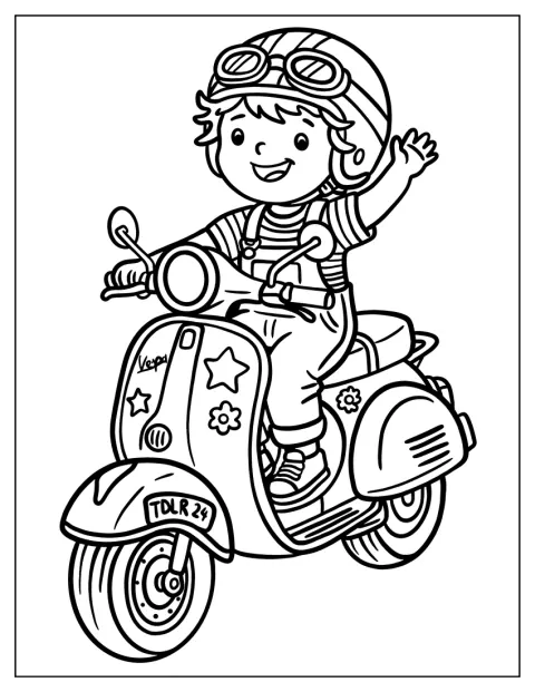 Et barn kjører en Vespa gjennom et italiensk landskap.