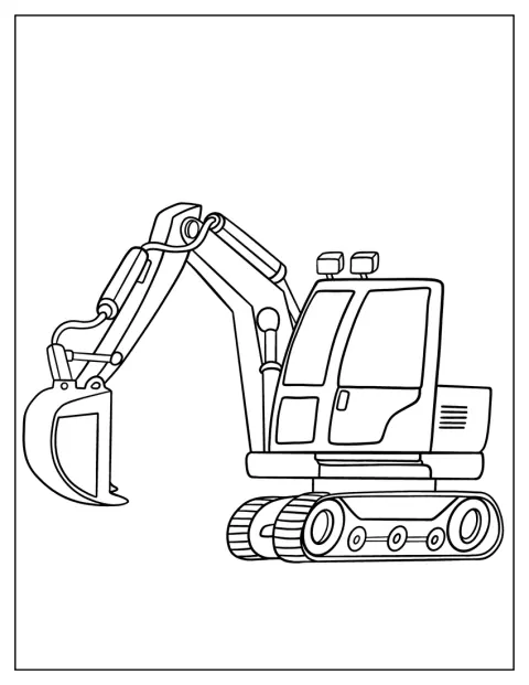 Una excavadora de diseño sencillo aparece con el brazo y el cazo extendidos.