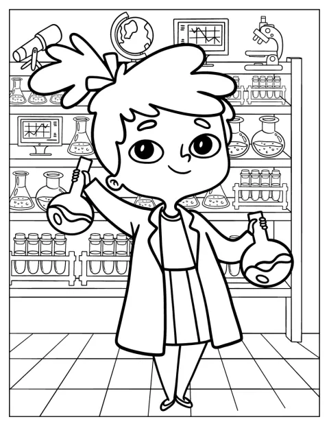 Două femei de știință kawaii țin baloane cotate în laborator.