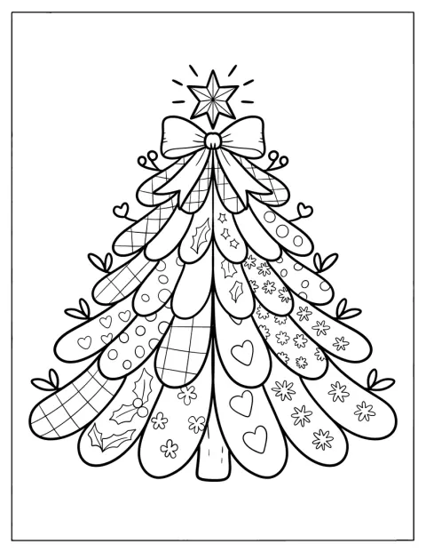 Un árbol navideño sencillo está coronado por una estrella y adornado con un lazo.