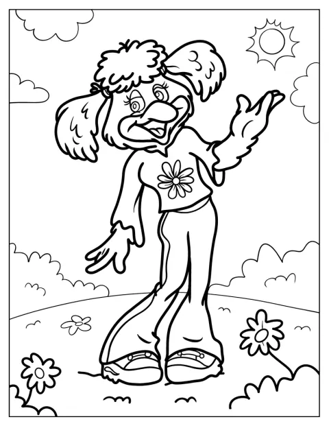 Helen Henny staat tussen bloemen in een veld.