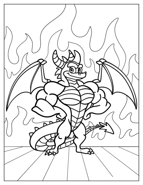 Muscular Spyro Coloring Page Standing In Front Of Flames