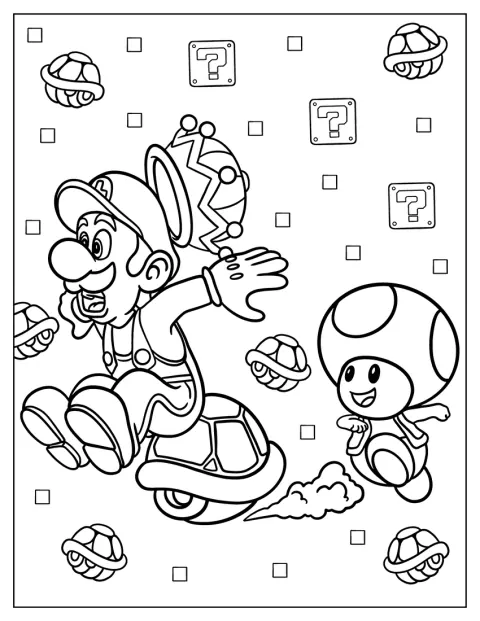 Toad e Luigi saltano sopra Koopa Troopa.