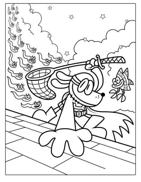Dog Man, sous les traits de The Bark Knight, se tient aux côtés de Petey.