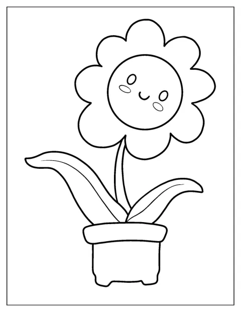 Eine lächelnde Sonnenblume wächst in einem Blumentopf.