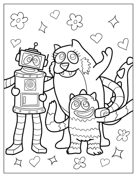Yo Gabba Gabba Coloring Page Plex, Toodee, And Brobee Waving