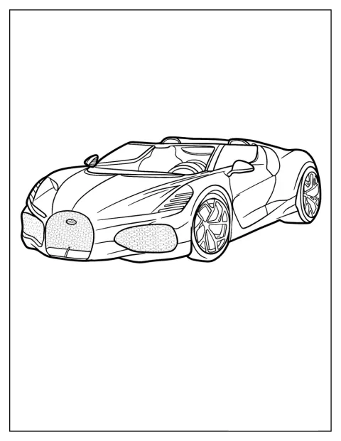 En Bugatti W16 Mistral fra 2024 står med taget åbent.