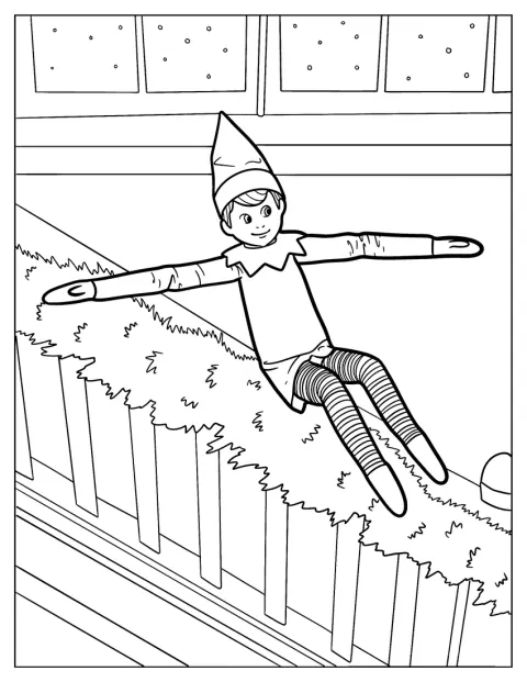 Az Elf on the Shelf karácsonyi girlanddal díszített lépcsőkorláton csúszik lefelé.