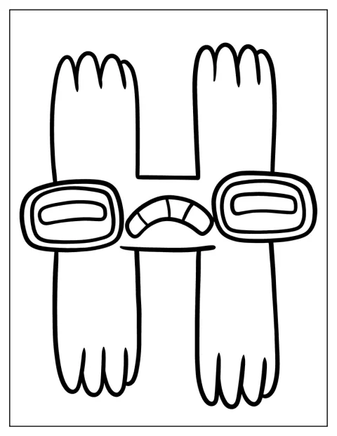 Söpö H-kirjain katsoo ympärilleen silmälasit päässään.
