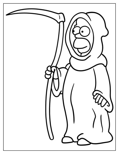 Homer Simpson je převlečený za Smrtku.