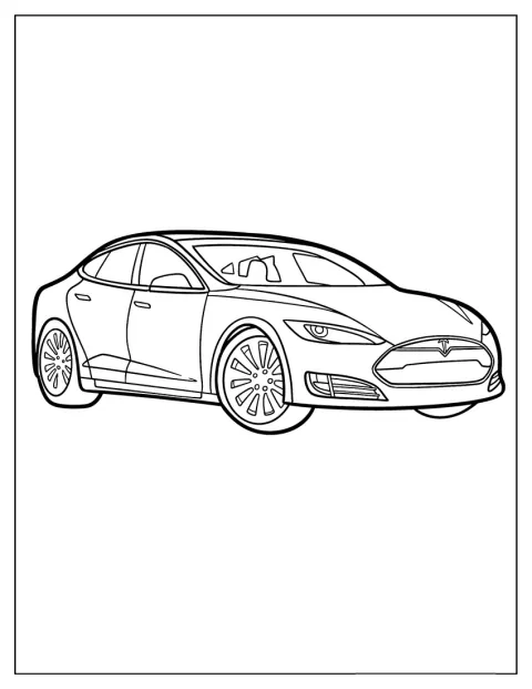 De Tesla Model S is getekend met een realistische, gedetailleerde omtrek.