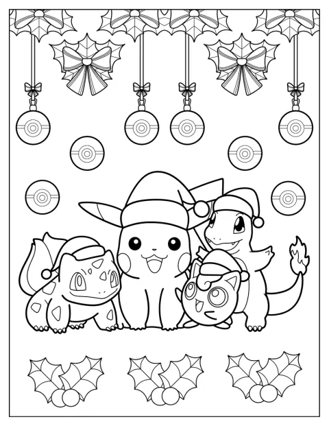 Pikachu, Jigglypuff, Charmander e Bulbasaur usam gorros de Pai Natal.