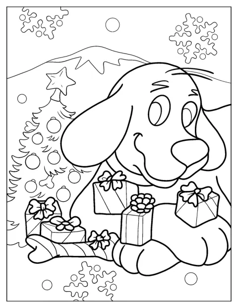 Clifford è circondato da pacchi regalo natalizi.