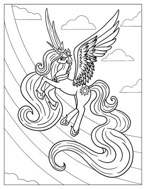 Une princesse licorne se tient gracieusement.