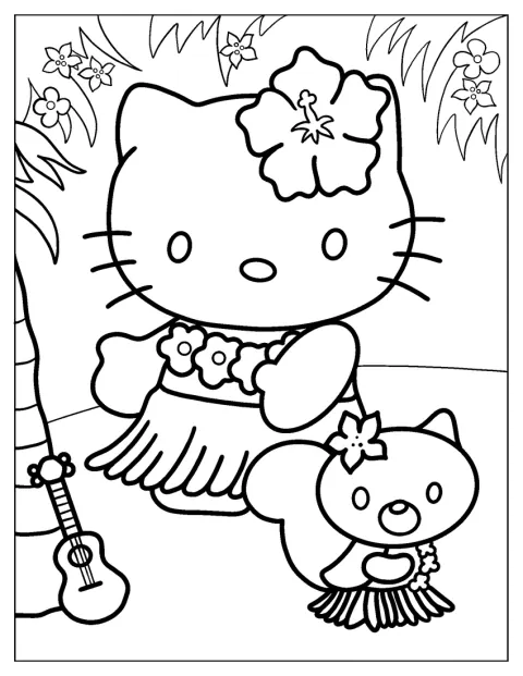 Hello Kitty balla l'hula con una gonna da danzatrice.