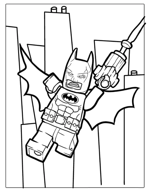 Lego Batman Swinging From Building