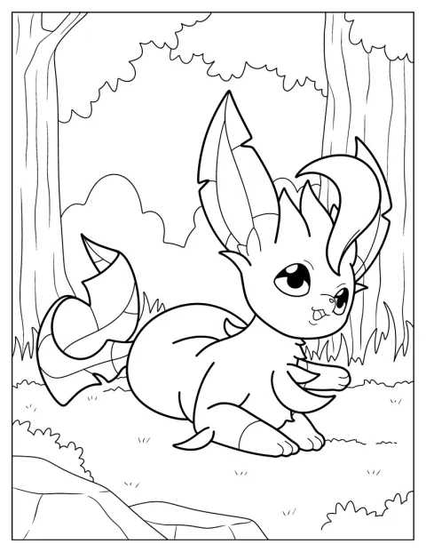 Leafeon si riposa disteso sull’erba.