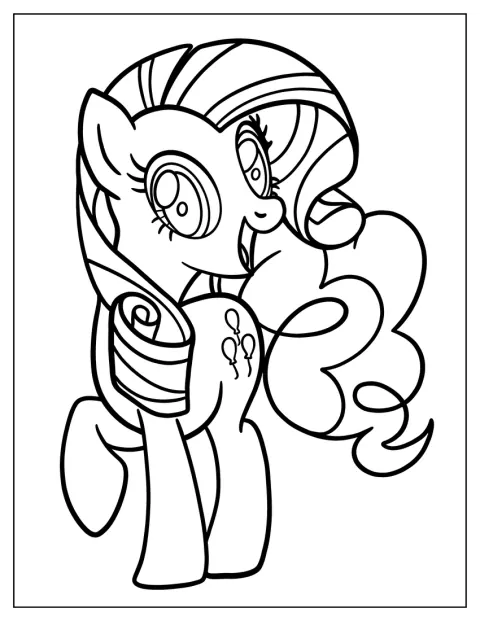 Pony Pinkie Pie stojí v jednoduchém obrysu.