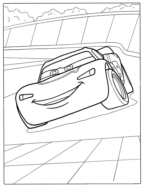 El contorno sencillo de Rayo McQueen muestra su coche de carreras.