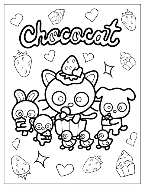 Chococat er formet som en cupcake med et jordbær på toppen.