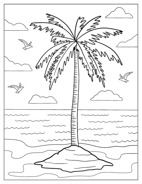 Een palmboom groeit op een klein eiland.