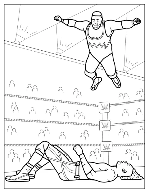Un luchador de WWE salta desde las cuerdas del ring.