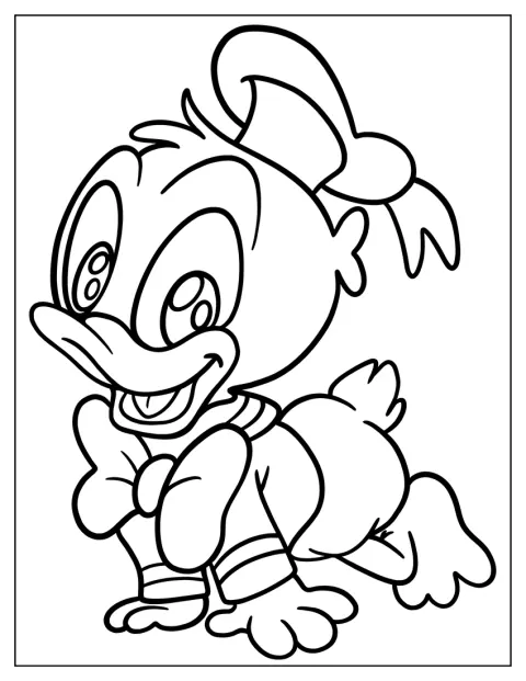 Malý Kačer Donald se plazí po zemi.
