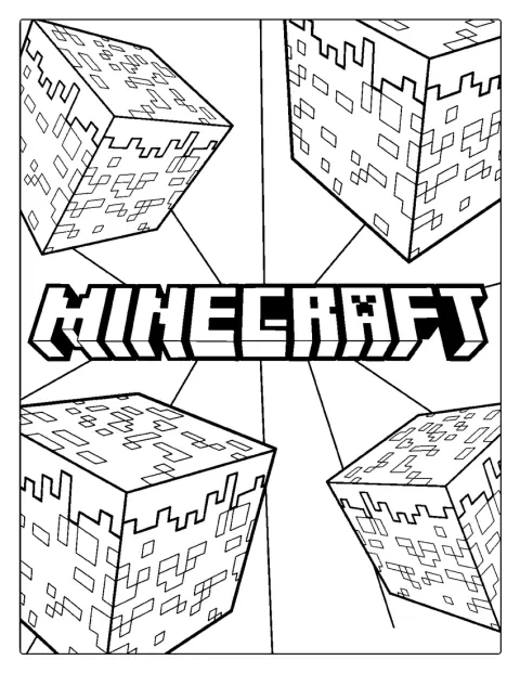 Le logo Minecraft apparaît au milieu de blocs cubiques.