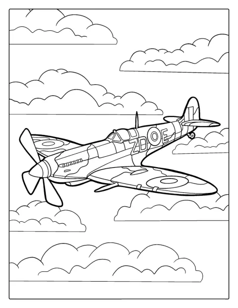 Et Spitfire-fly vises fra siden mot en enkel bakgrunn.