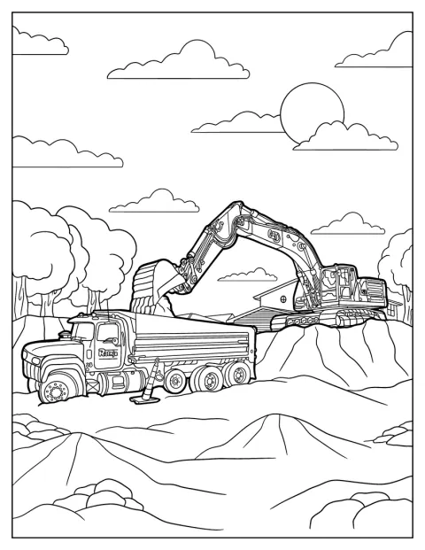Excavator Scooping Soil Into Truck