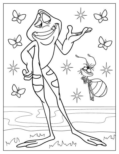 Le prince Naveen, transformé en grenouille, parle à la luciole Ray.