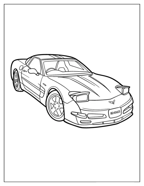 Een eenvoudige omtrek toont de herkenbare vorm van een Corvette.