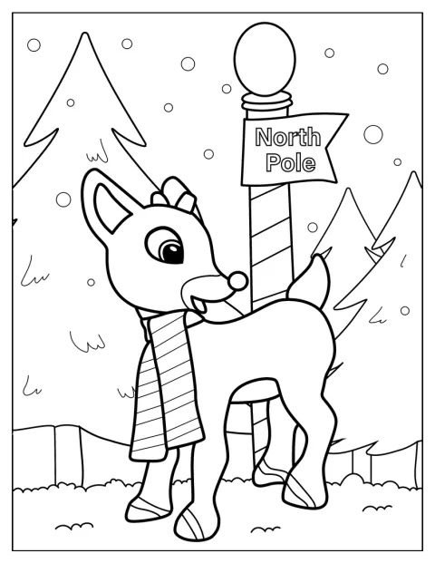 Rudolph staat op de Noordpool.