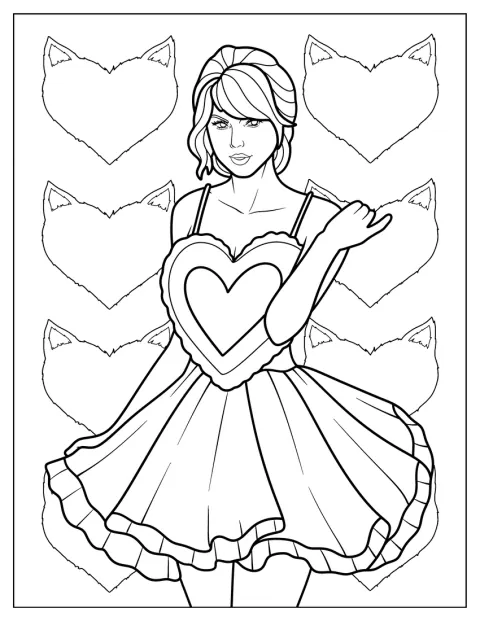 Taylor Swift posa con un vestido decorado con corazones.