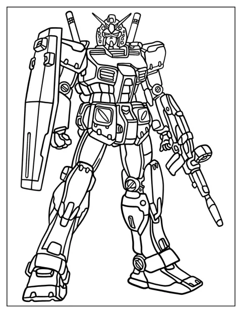Gundam Rebirth impugna un fucile e porta uno scudo.