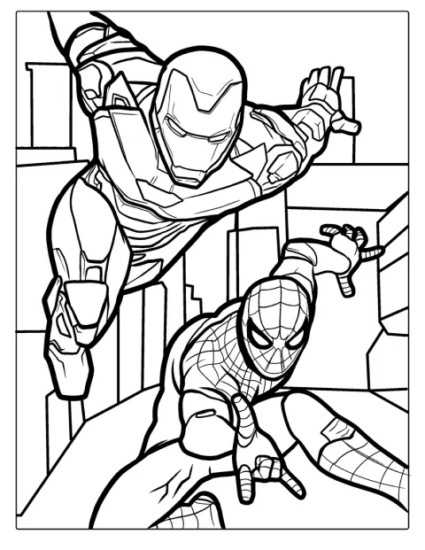 アイアンマンとスパイダーマンが並んでいます。