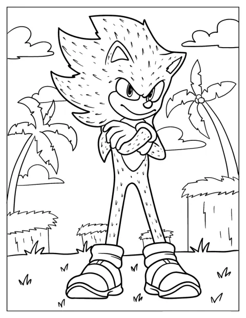 Furry Super Sonic Coloring Page With Arms Crossed