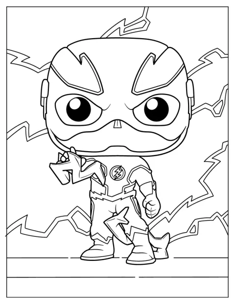 Flash aparece como una figura de Funko Pop con una cabeza grande y expresión simpática.