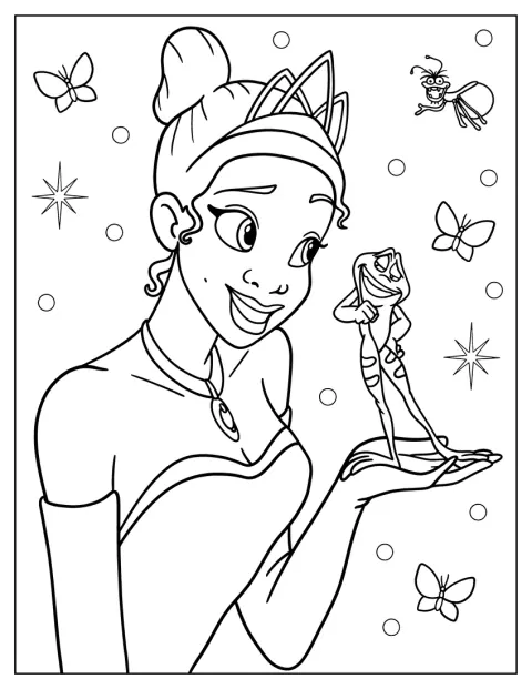 Prinsessa Tiana hymyilee sammakkoprinssi Naveenille.