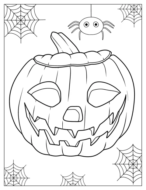 Fall Coloring Page Of Smiling Jack O Lantern With Spider On Top