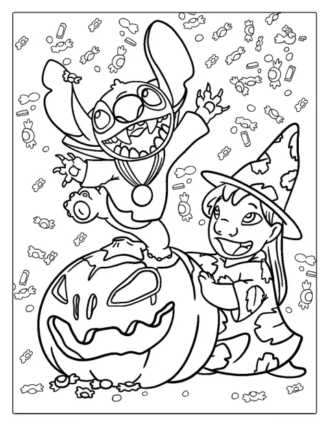 Lilo og Stitch er klædt ud til halloween.