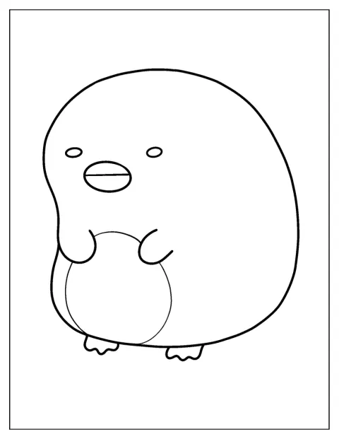 De pinguïn uit Sumikko Gurashi kijkt rustig voor zich uit.