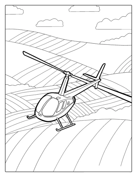 R44 Helicopter Flying Over Field