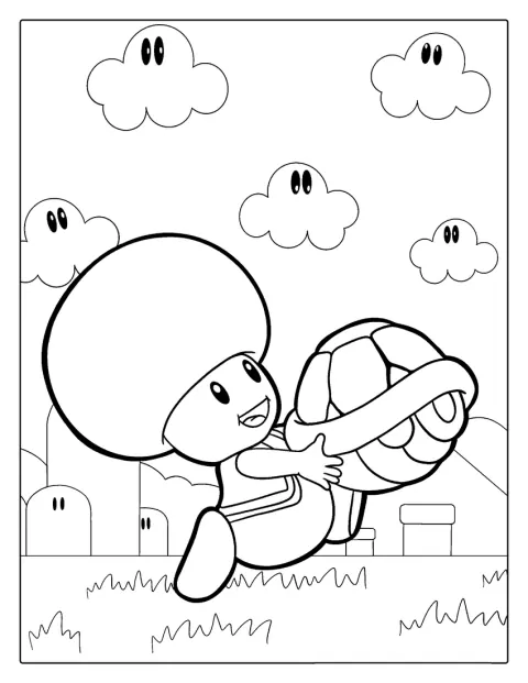 Toad corre enquanto transporta uma carapaça vermelha.