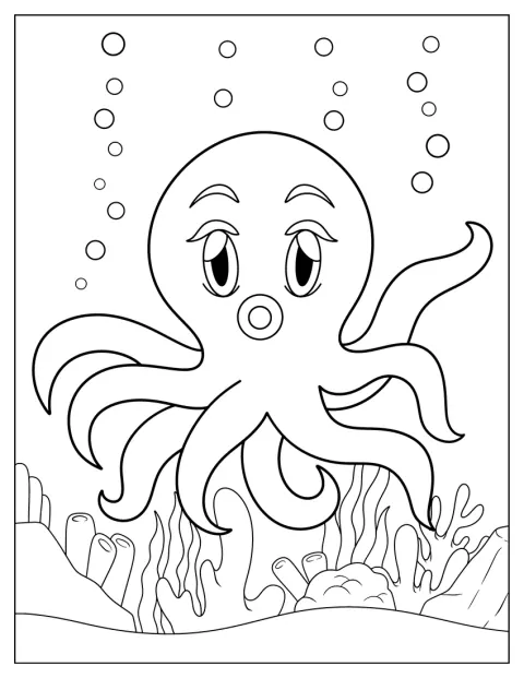 Ein niedlicher Oktopus breitet seine gekräuselten Arme aus.