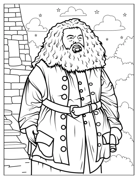 Rubeus Hagrid er afbildet i et detaljeret portræt.