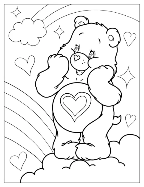 Tenderheart Bear stă în picioare, cu un zâmbet prietenos.